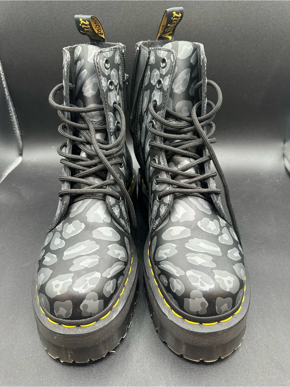 Dr. Martens Jadon Leopard Leather Platform Combat Boots Women Sz 7 Men 6 - Picture 2 of 7